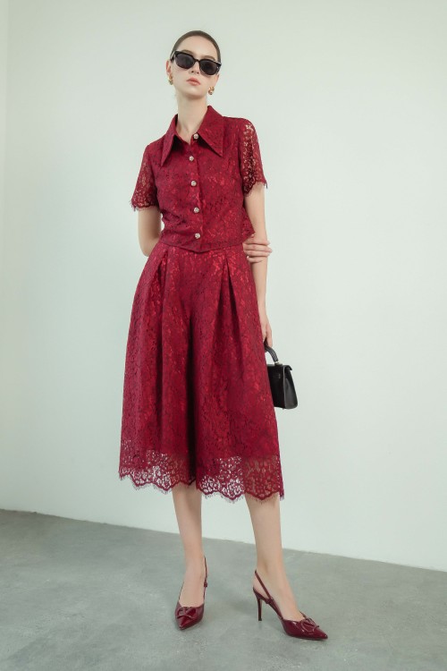 Dark Red Lace Culottes