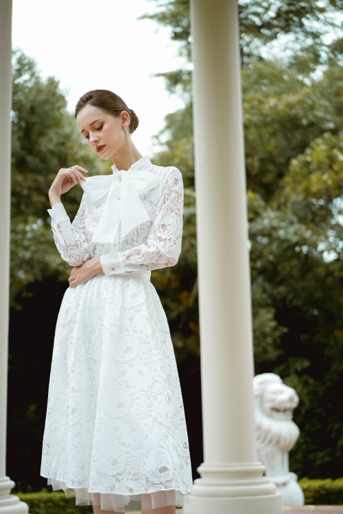 White Lace Flared Skirt