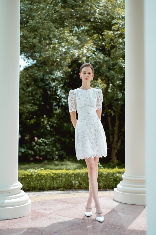 White Floral Lace Mini Dress