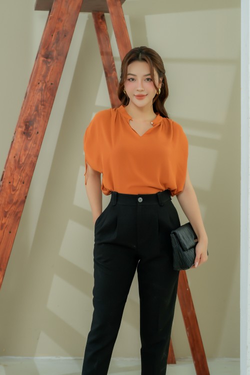 Ochre Short Sleeves Chiffon Top