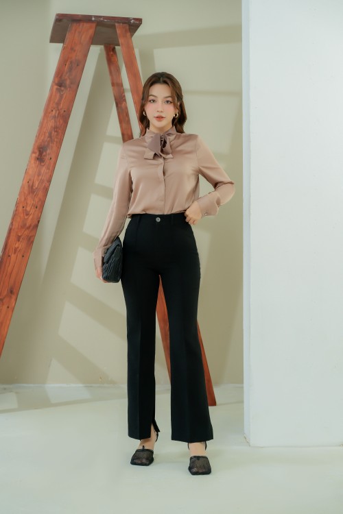 Black Split-side Flare Woven Pants