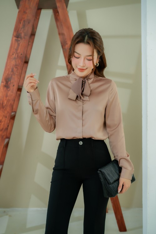 Light Brown Long Sleeves Silk Shirt