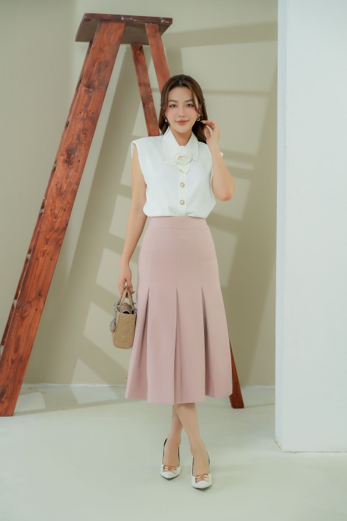 Light Mauve Knife Pleated Skirt (Chân váy)