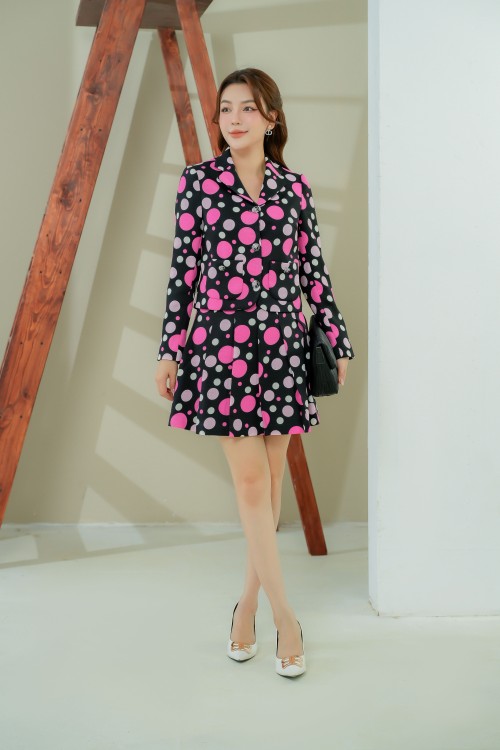 Black & Pink Polka Dot Mini Raw Skirt