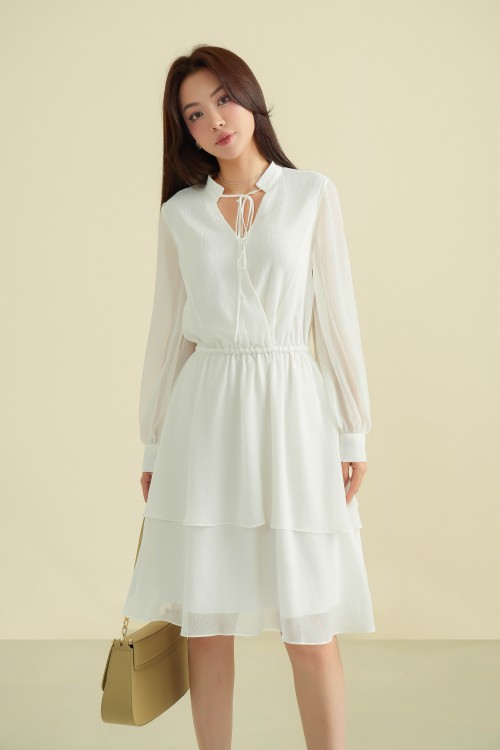 Long Sleeves Voile Flared Dress