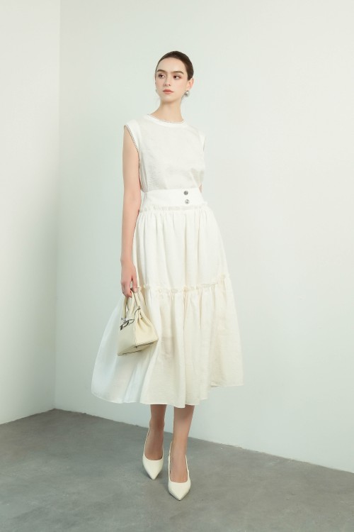 Off-White Brocade Flared Skirt