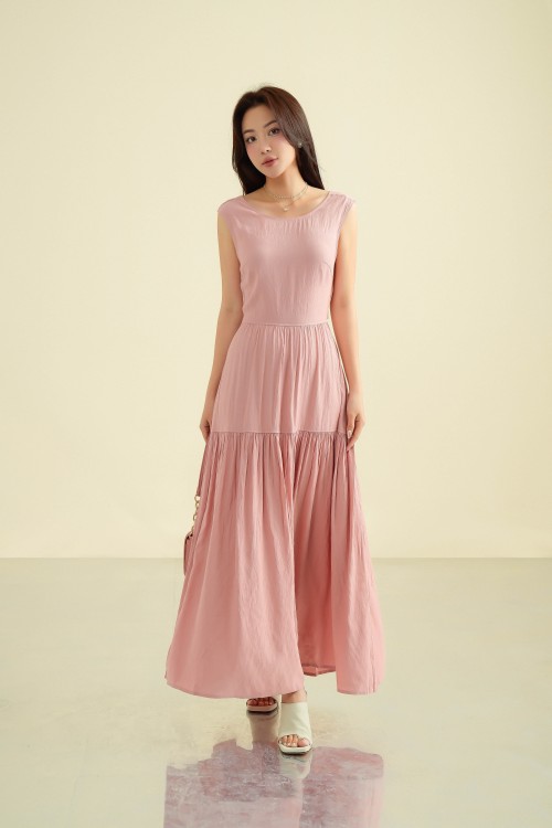 G-Pink Woven Flared Dress