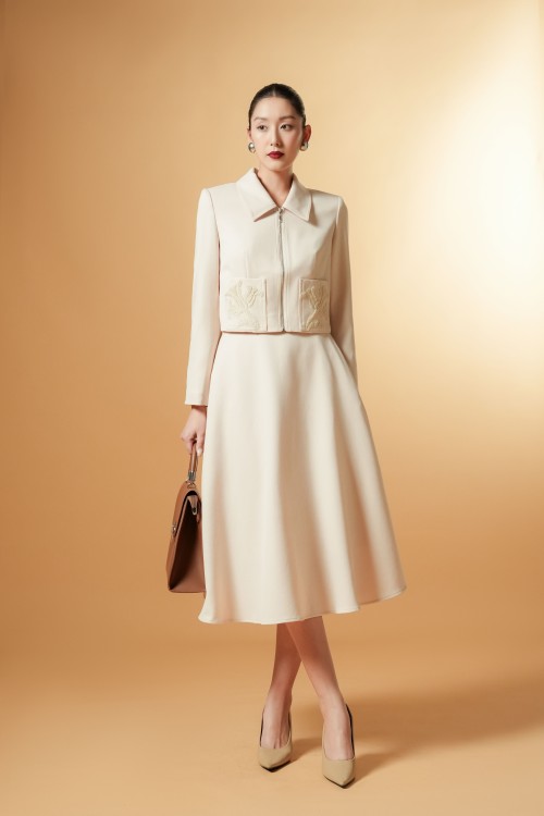 Beige Woven Flared Skirt