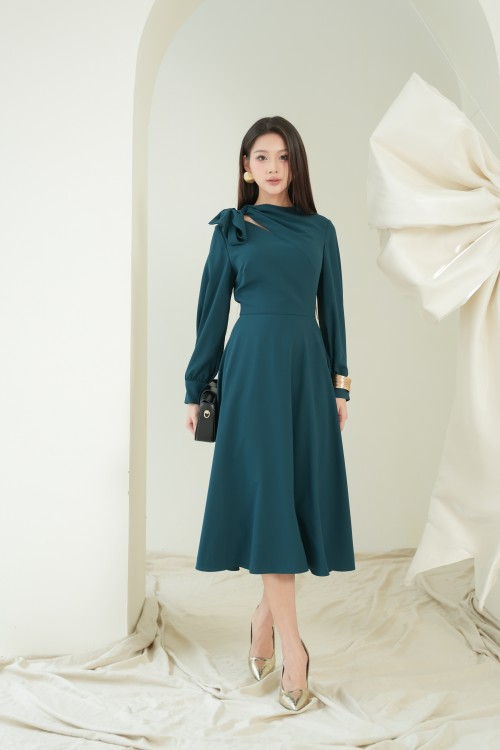 Dark Mallard Green Megashi Flared Dress