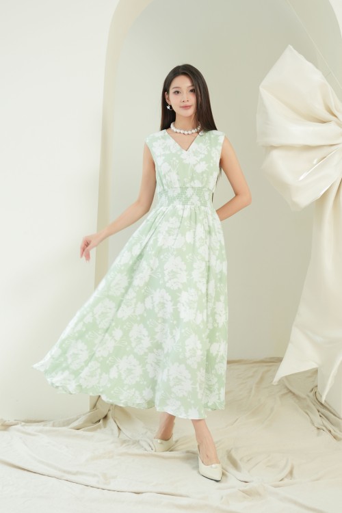 G-Light Green Woven Flared Dress