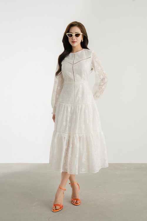 White Lace Flared Dress