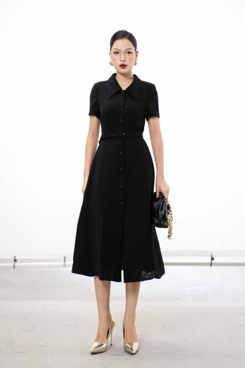 Black Woven Flared Dress 1