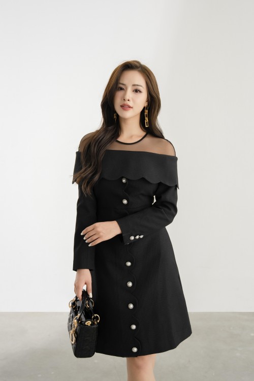 Illusion Neckline Midi Raw Dress