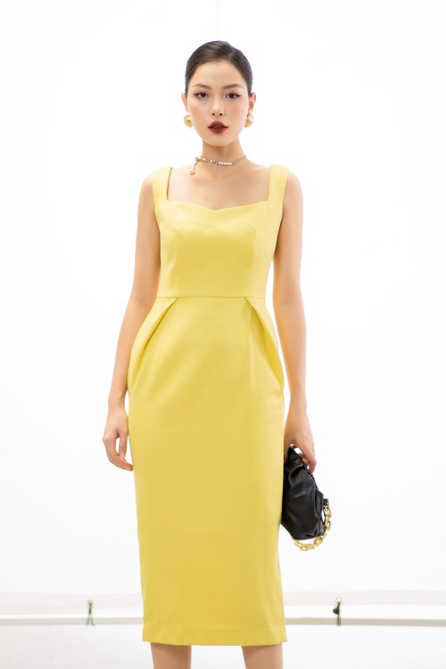 Yellow Strappy Midi Woven Dress