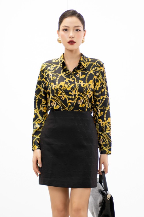 Black Baroque Print Silk Shirt