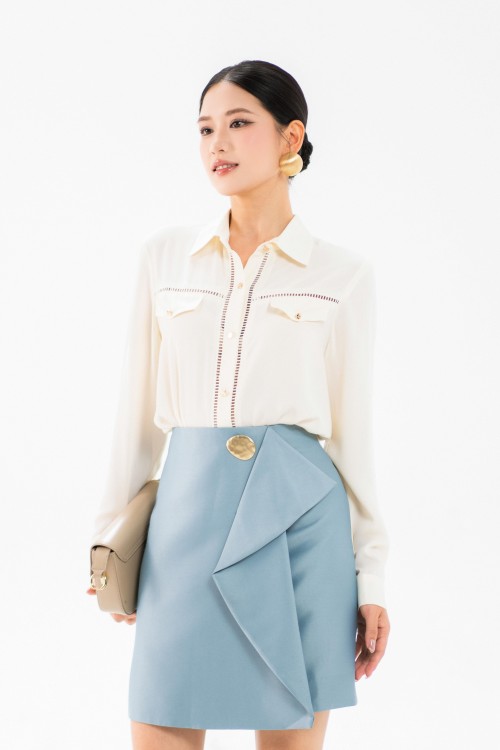 Cream Long Sleeves Silk Shirt 1