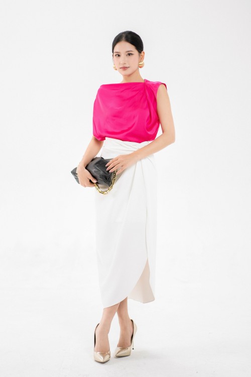 White Split-side Midi Silk Skirt