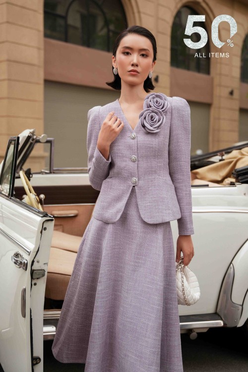 Purple Tweed Vest With Flower