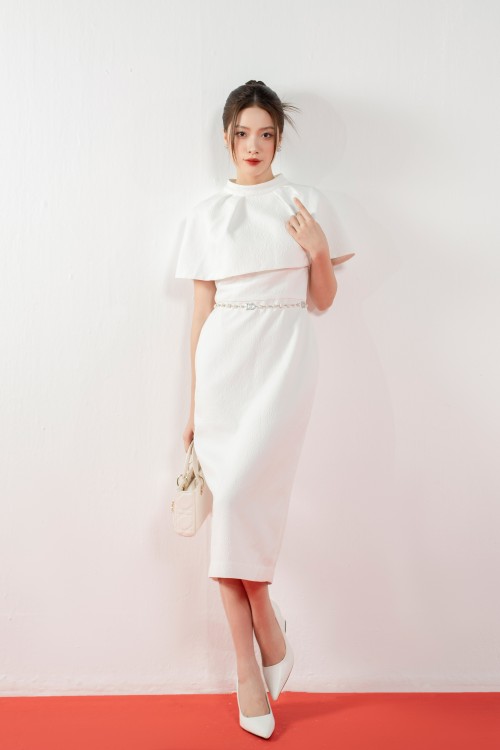 White Cape Woven Midi Dress