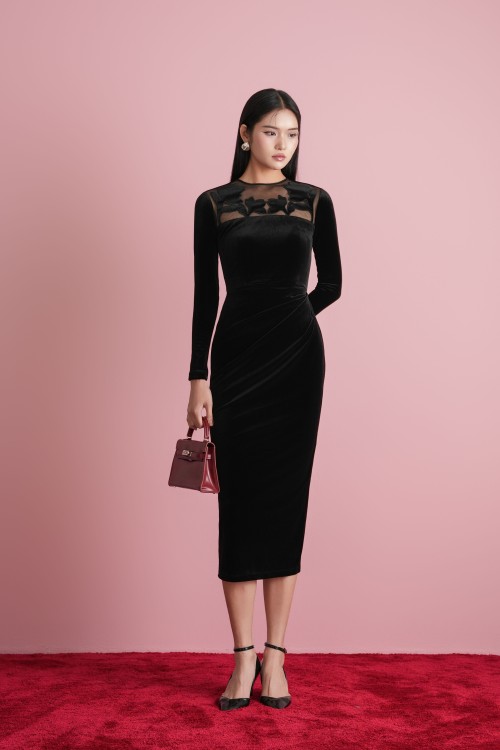 Black Velvet Pencil Dress