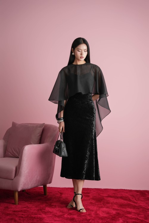 Black Velvet Set Coat-Dress