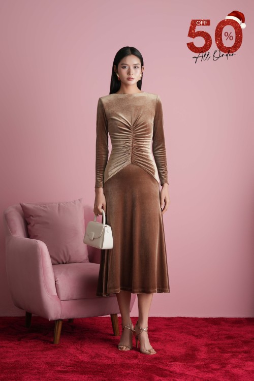 Bronze Velvet Flared Dress