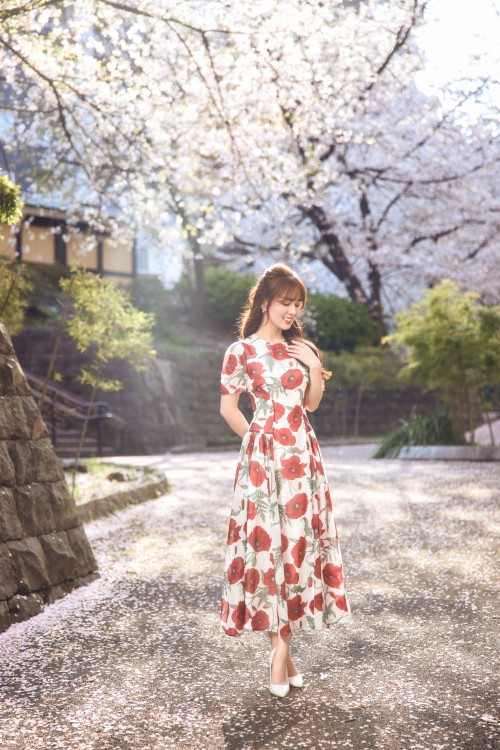 White Poppy Midi Dress