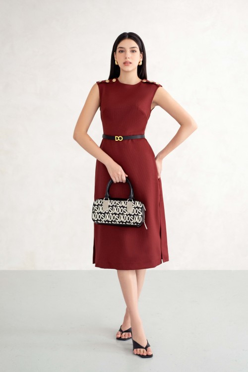 Russet Sleeveless Woven Midi Dress