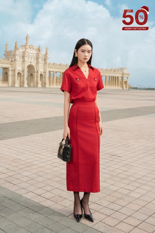 Red Tuytsi Pencil Skirt