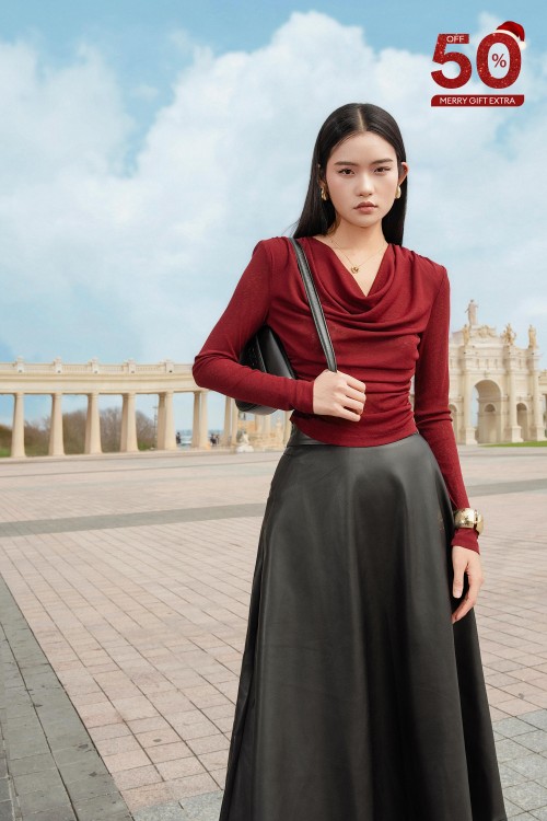 Burgundy Long Sleeves Knit Top