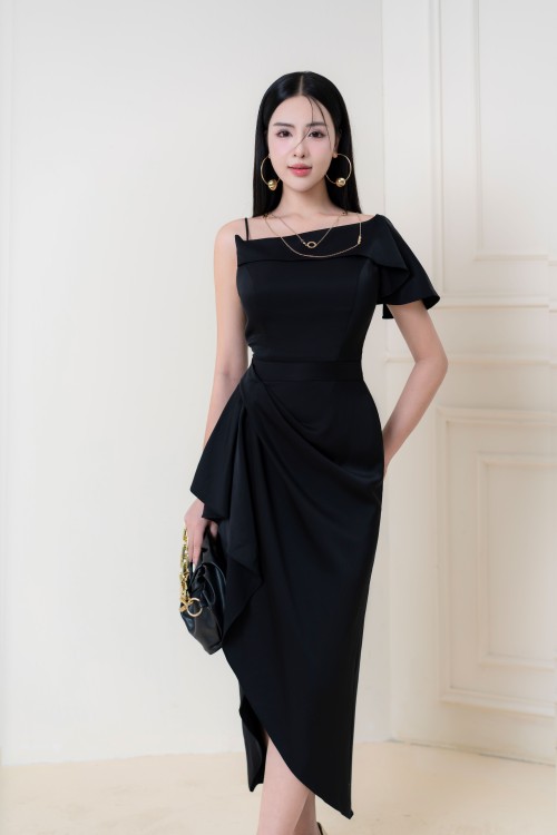 Black Silk Sarong Dress