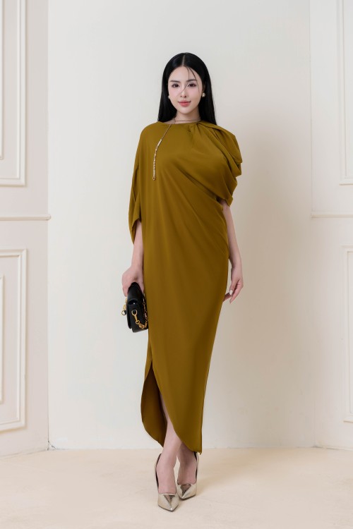 Yellow Split-side Midi Silk Dress