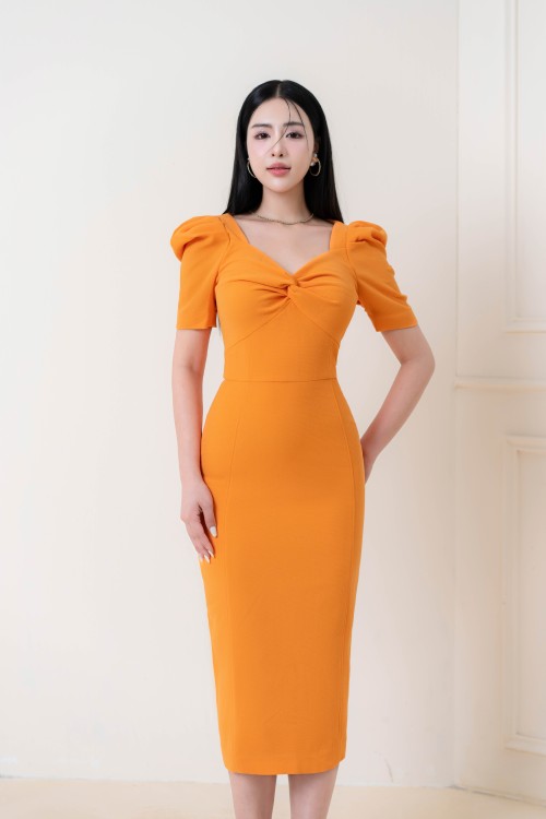 Light Orange Midi Woven Dress