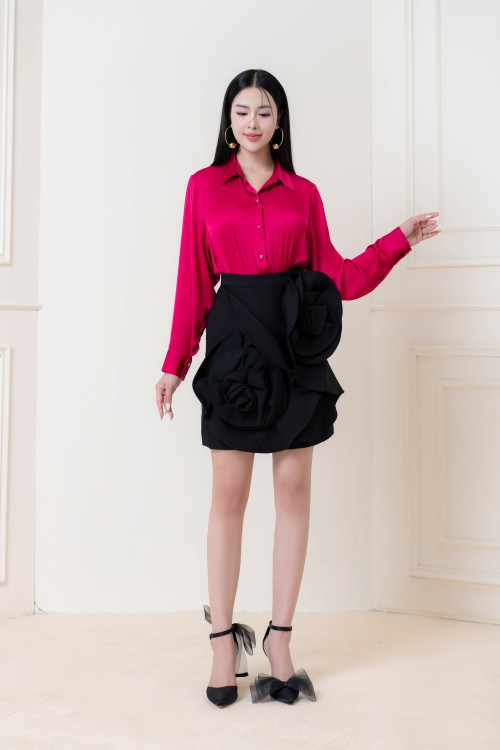 Dark Pink Long Sleeves Silk Shirt