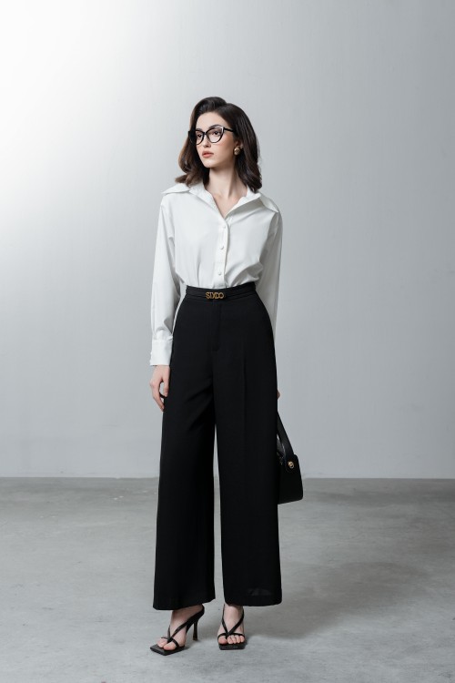 Black Wide Leg Woven Pants 2