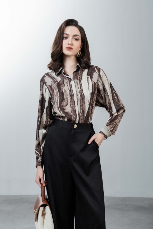 Brown Long Sleeves Silk Shirt