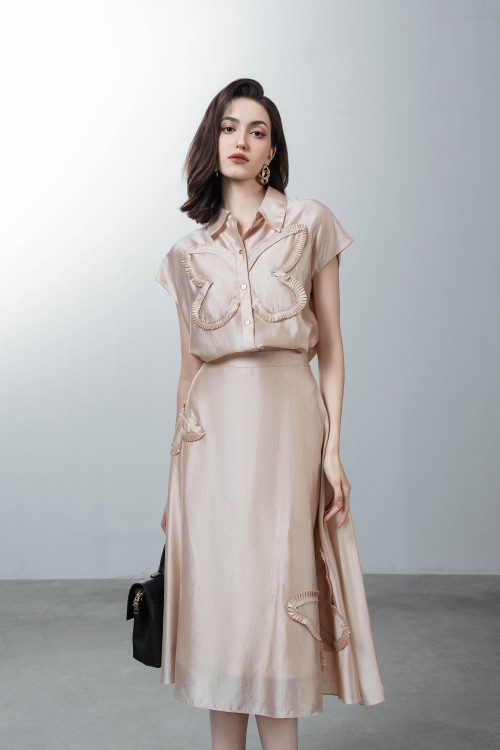 Dark Beige Butterfly Organza Shirt