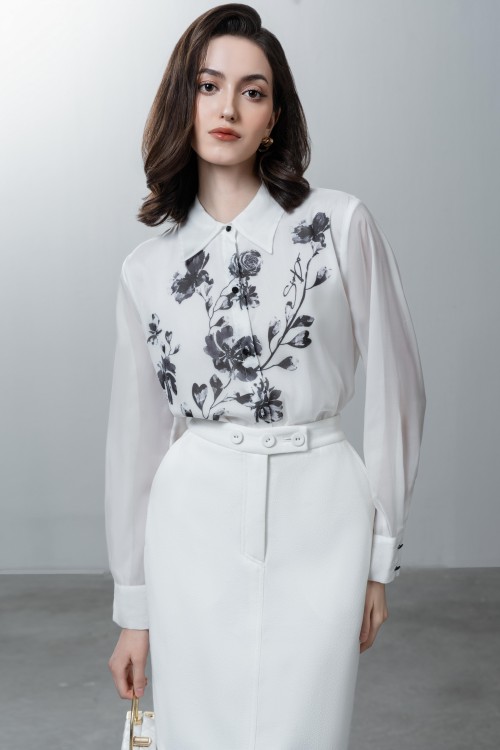 White Floral Organza Shirt 1