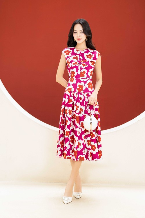 Murrey Floral Silk Midi Dress