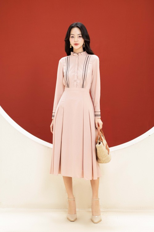 Long Sleeves Midi Woven Dress