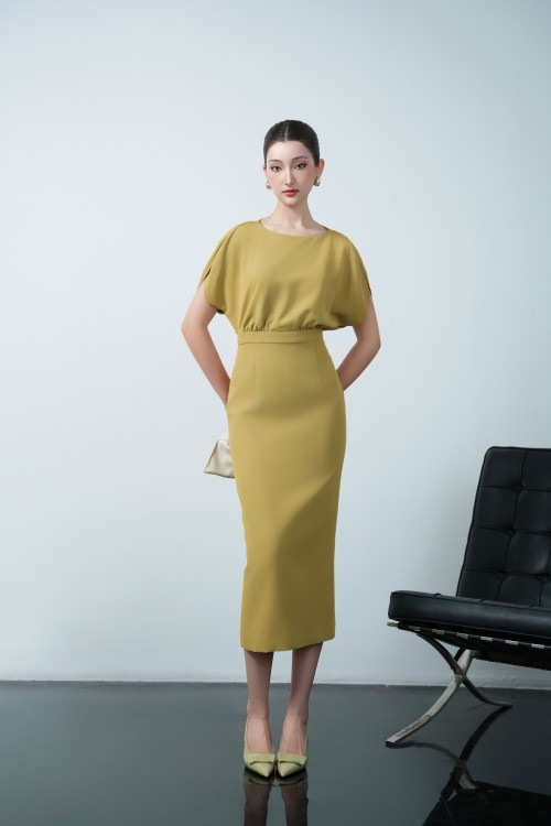 Olive Woven Pencil Dress