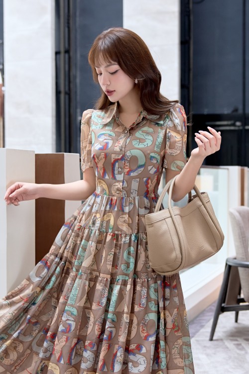 Sixdo Brown SIXDO Organza Flared Dress