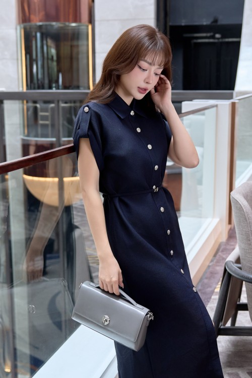 Sixdo Dark Navy Woven Loose Dress