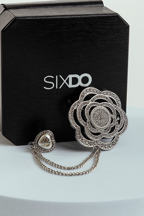 Camelia And Heart Bling Bling Brooch