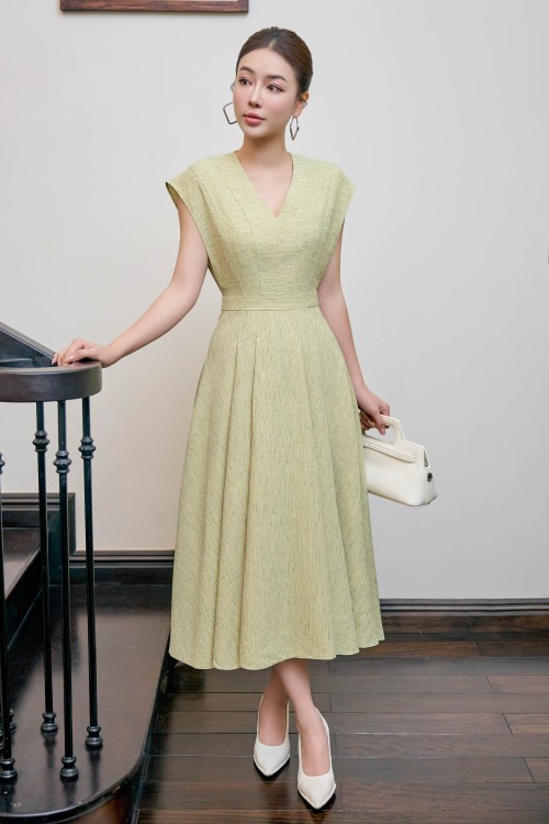 Lime Raw Flared Dress