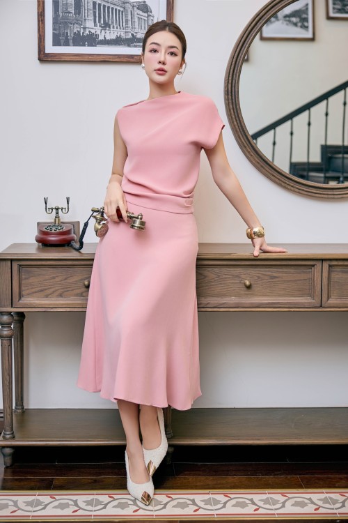 Pink Silk Midi Skirt