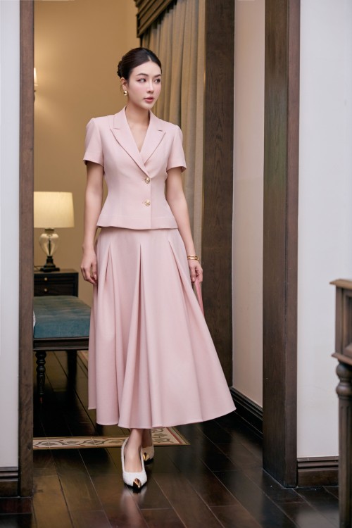 Salmon Woven Flared Skirt