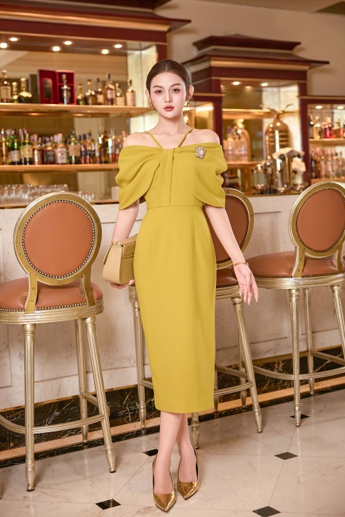 Lime Woven Pencil Dress