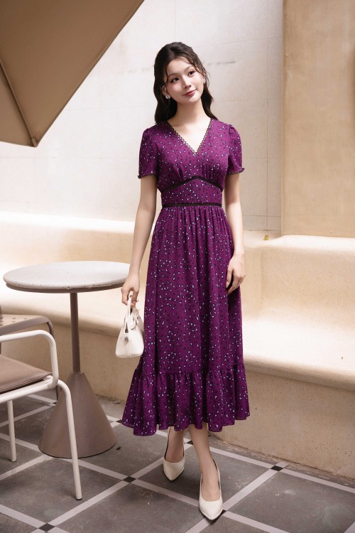 Dark Violet Woven Flared Dress