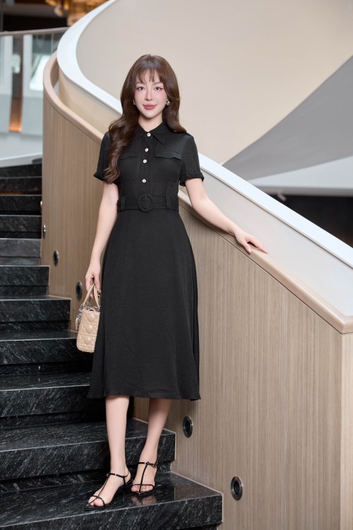 Black Woven Flared Dress